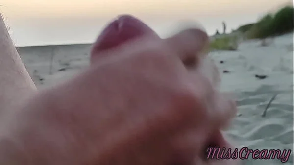 French teacher amateur handjob on public beach with cumshot Extreme sex in front of strangers - MissCreamy