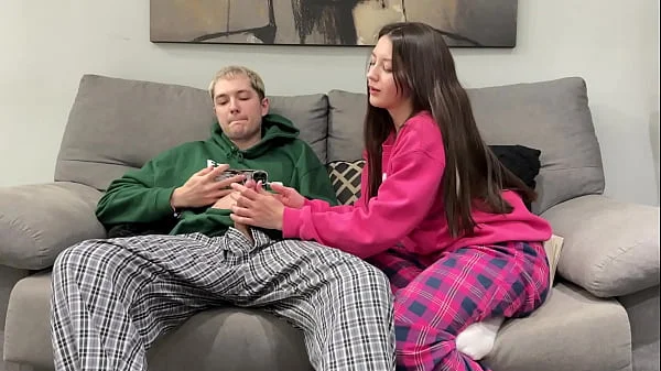 Step Brother Watch Porn and Jerk Off Next To Step Sister! But She Decide Handjob Him Instead Reading Boring Book
