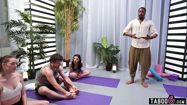 Yoga session had them fucking during the lesson from the black yogi