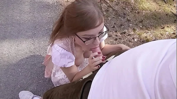 Bavarian Nerd Teen with Glasses TinyEmily get Fucked by Stranger at Car Break