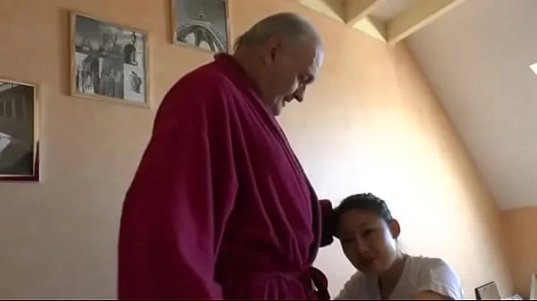 Horny old pervert asks his Asian nursemaid to fuck