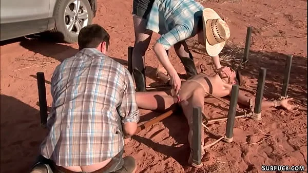 Hogtied and anal fucked in a desert