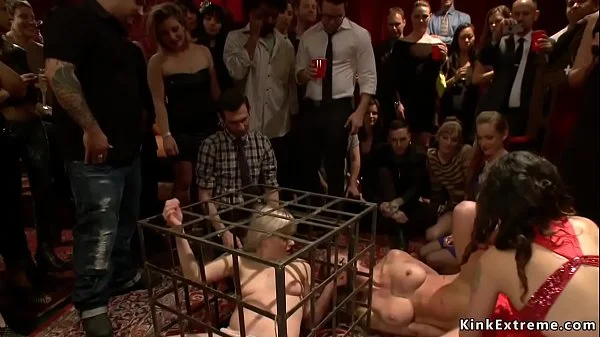 Public party with caged hot slaves