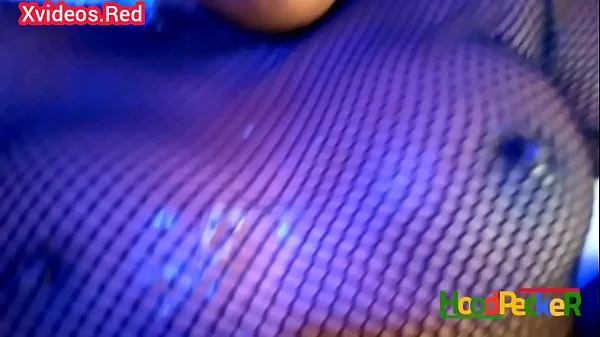 Horny ebony wife in fishnet pays money she owes in kind.