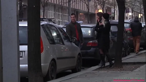 Uma and Jena picking up stranger on the streets to have sex in the car, facial cum included