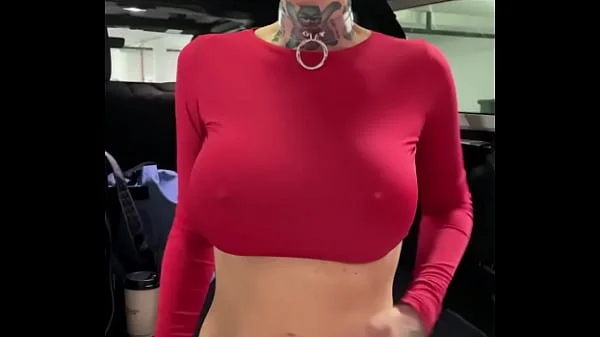 mastrubation in the parking, first person video, bald sexy girl