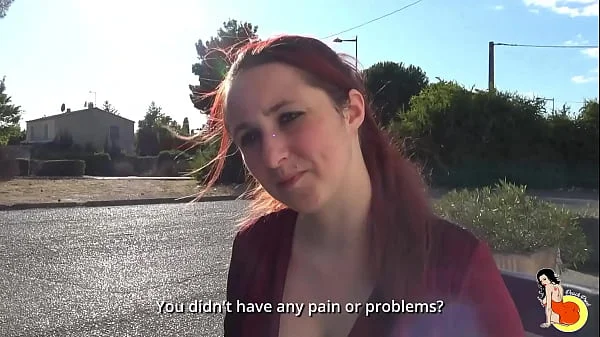 Wide size hip redhead fucks hard on a couch