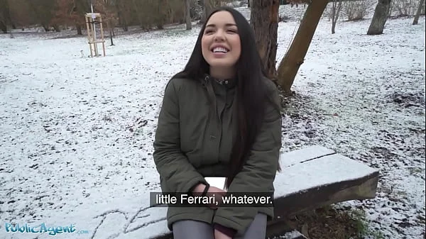 Public Agent Spanish Brunette Flashes Big Natural Tits in the Snow