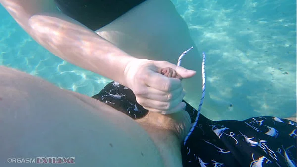 Underwater Footjob Sex & Nipple Squeezing POV at Public Beach - Big Natural Tits PAWG BBW Wife Being Kinky on Vacation - Best Amateur Porn Couple